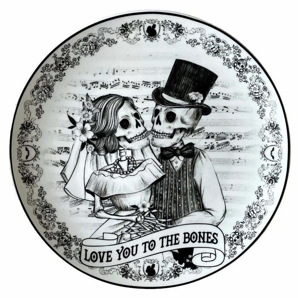 Eaton Fine Halloween ‘Love You To The Bones’ 10.25” dinner Plates Set of 3 New!